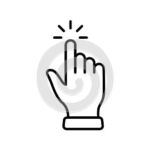 Press Gesture of Computer Mouse. Pointer Finger Black Line Icon. Cursor Hand Linear Pictogram. Click Touch Double Tap