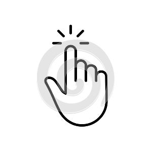 Press Gesture of Computer Mouse. Pointer Finger Black Line Icon. Cursor Hand Linear Pictogram. Click Touch Double Tap