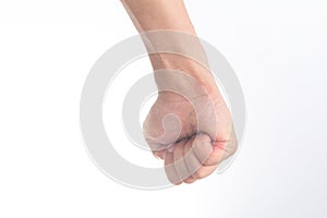 Press the hand in front of white background