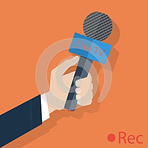 Press illustration. Microphone in hand. The