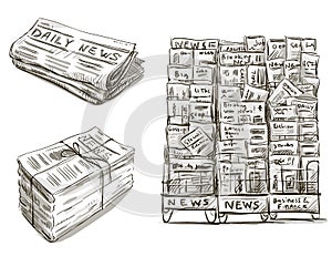 Press. Newspaper stand. Hand drawn. photo