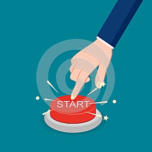 Press the red start button. startup concept vector