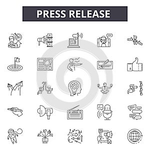 Press release line icons, signs, vector set, outline illustration concept