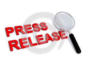 Press release with magnifying glass on white