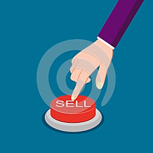 Press the sell button. Sales concept. vector
