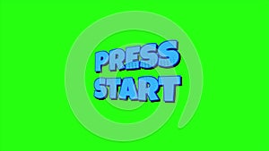 Press start comic text animation on green screen background