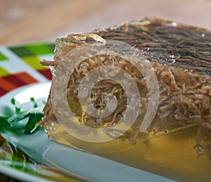 Pressed cakes of fatty pork.