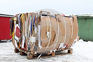 Pressed Cardboard Boxes Prepared for Recycling