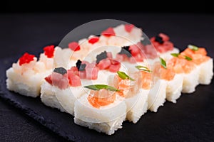 Pressed sushi, japanese delicacy, restaurant