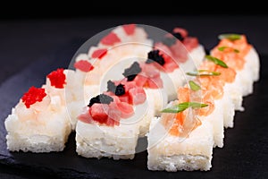 Pressed sushi, japanese delicacy, restaurant