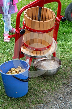 Pressing of fresh apple juice