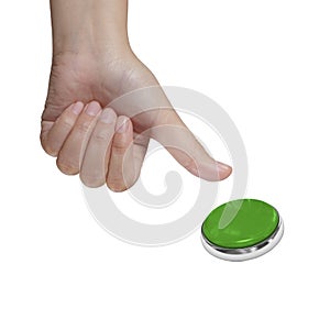 Pressing green button isolated on white