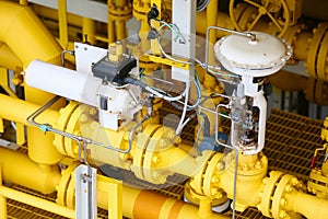 Pressure control valve in oil and gas process and controlled by Program Logic Control, PLC controller the valve and control