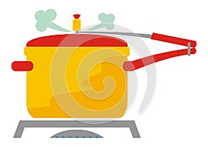 Pressure cooker, vector yellow and red icon