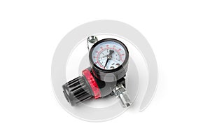 Pressure gauge of air compressor isolated on white background