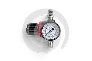 Pressure gauge of air compressor isolated on white background