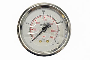 pressure gauge in bar and psi unit isolated on a white background photo