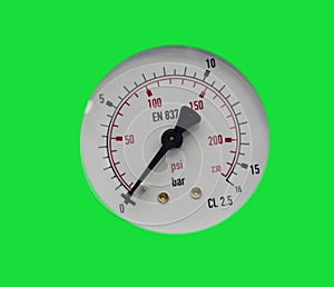 Pressure gauge / gage in green background