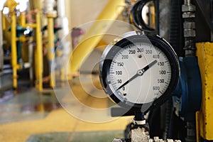 Pressure gauge  in industrial plant, Oil and gas pressure gauge in factory for industry concept