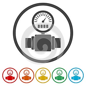 Pressure gauge, Manometer icon, Pressure meter icon, 6 Colors Included