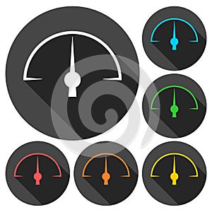 Pressure gauge - Manometer icons set with long shadow