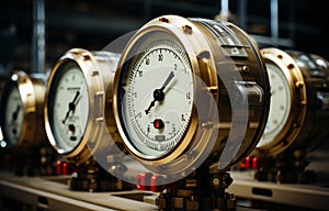 Pressure gauges from the dr hefferman engineering. A row of gauges sitting on top of a table