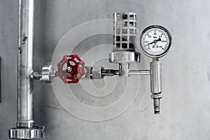 pressure gauges for measuring pressure in beer tanks at modern brewery