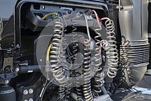 Pressure hoses, electrical wires and cables on a european truck