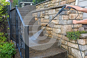 Pressure Power Washing the Front Entrance Stair Steps photo