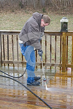 Pressure washing deck
