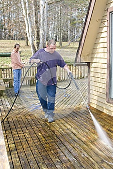 Pressure washing deck