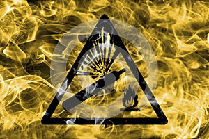 Pressurized Cylinders hazard warning smoke sign. Triangular warn photo