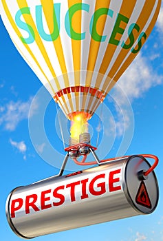 Prestigio un successo raffigurato come una parola prestigio un Palloncino sul simboleggiare prestigio capace aiuto risultato successo un 