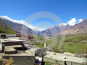 view over Karimabad in prestine Hunza Valley, Karakoram Highway, Pakistan photo