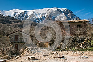Pretare village destroyed by earthquake near the Vettore mountain, Marche, Italy photo