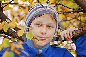 Preteen boy   in   autumn