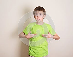 Preteen boy rejecting the responsibility denying mistake with no photo