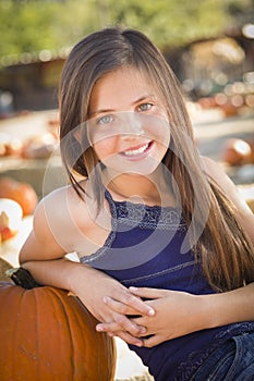 Preteen Girl Portrait at the Pumpkin Patch