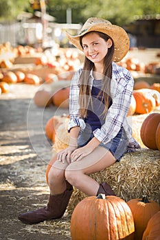 Preteen Girl Portrait at the Pumpkin Patch