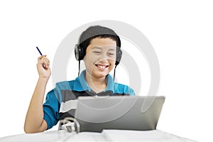 Preteen student hears music on studio