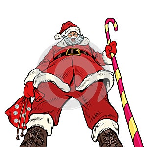 Pretentious Santa Claus bottom up view. Christmas and New Year, winter seasonal holiday in December photo