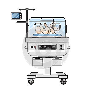 Preterm birth baby at neonatal incubator medical photo