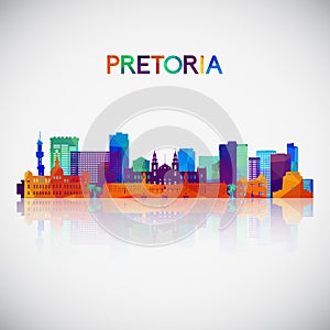 Pretoria skyline silhouette in colorful geometric style.