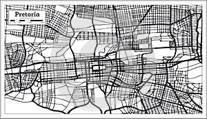 Pretoria South Africa City Map iin Black and White Color. Outline Map