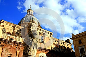 Pretoria square baroque statue & church; Palermo photo