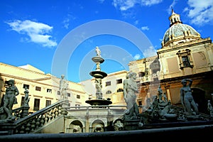 Pretoria square fountain & church. Palermo, Sicily photo