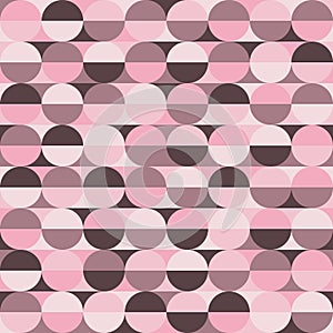 Pretty abstract seamless retro geometrical pattern with half circles. color palette pink shades, dusty rose, pastel purple . Half
