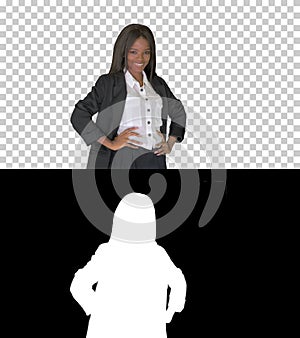 Pretty African American business woman smiling, Alpha Channel