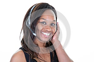 Pretty african american call center operator woman