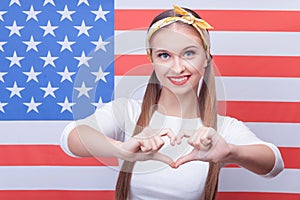 Pretty American girl is expressing positive emotions